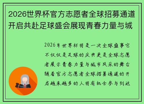2026世界杯官方志愿者全球招募通道开启共赴足球盛会展现青春力量与城市风采